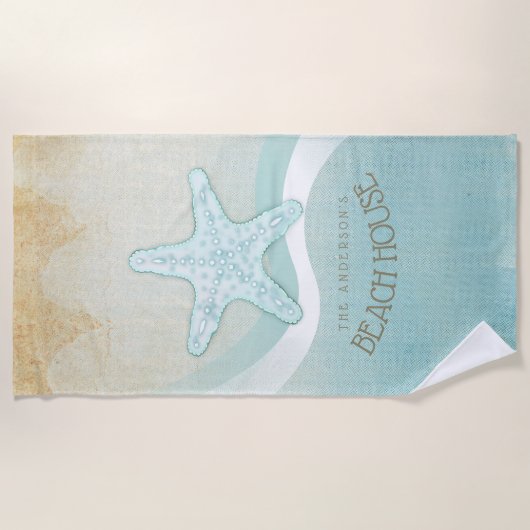 Beach House Nautical Starfish Aqua Blue ID623 Strandlaken (Voorkant)