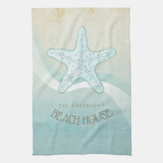 Beach House Nautical Starfish Aqua Blue ID623 Theedoek (Verticaal)
