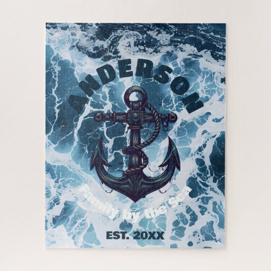 Beach House Nautisch Anker Ocean Wave Personaliser Legpuzzel (Verticaal)