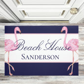 Beach House Navy Blue en Pink Flamingos Deurmat