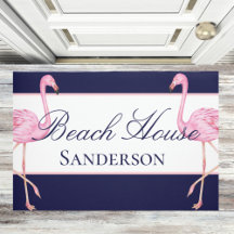 Beach House Navy Blue en Pink Flamingos