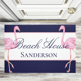 Beach House Navy Blue en Pink Flamingos Deurmat