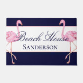 Beach House Navy Blue en Pink Flamingos Deurmat (Voorkant)