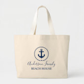 Beach House Navy Blue Nautical Anchor Rope Star Grote Tote Bag (Voorkant)