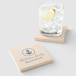 Beach House Navy Blue Nautical Anchor Star Rope Stenen Onderzetter