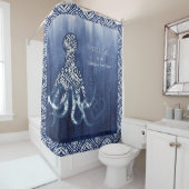 Beach House Octopus Shibori Ombre Pattern Indigo Douchegordijn (In situ)