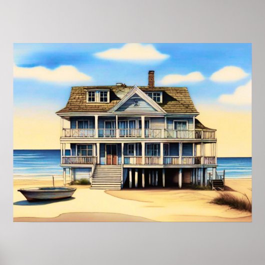 Beach House op het zand Poster (Voorkant)