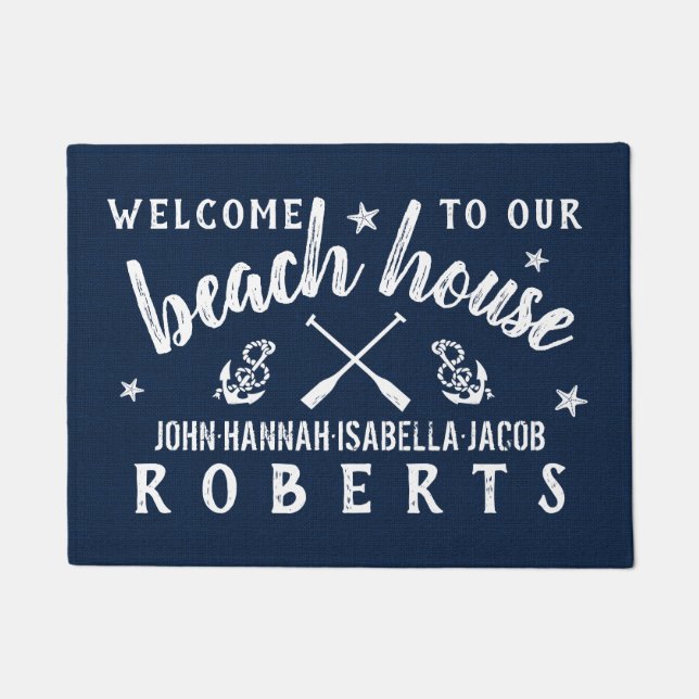 Beach House Paddles Anchors Custom Navy White Deurmat (Voorkant)