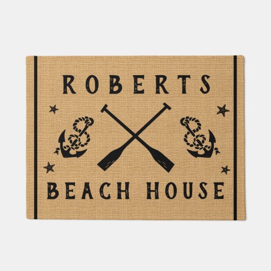 Beach House Paddles Anchors Custom Rustige Burlap Deurmat (Voorkant)
