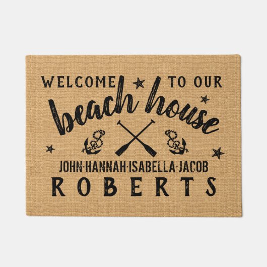 Beach House Paddles Anchors Custom Rustige Burlap Deurmat (Voorkant)
