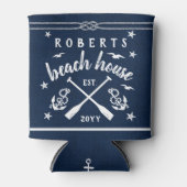 Beach House Paddles Ankers Custom Navy Striped Blikjeskoeler (Voorkant)