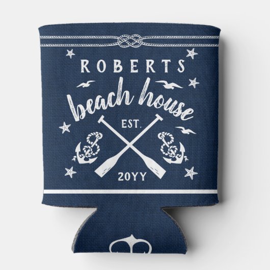 Beach House Paddles Ankers Custom Navy Striped Blikjeskoeler (Achterkant)