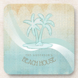 Beach House Palm Trees Aqua ID623 Bier Onderzetter