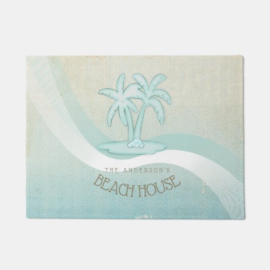 Beach House Palm Trees Aqua ID623 Deurmat (Voorkant)