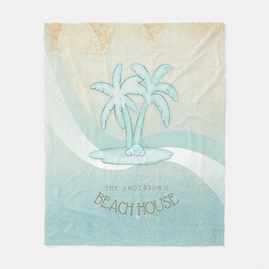 Beach House Palm Trees Aqua ID623 Fleece Deken (Voorkant)