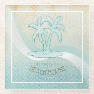 Beach House Palm Trees Aqua ID623 Glazen Onderzetter