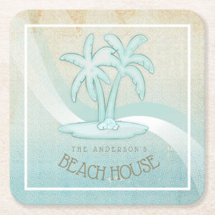 Beach House Palm Trees Aqua ID623 Kartonnen Onderzetters