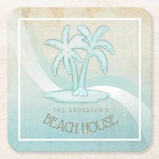 Beach House Palm Trees Aqua ID623 Kartonnen Onderzetters (Voorkant)