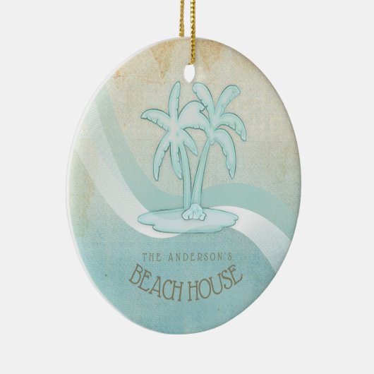 Beach House Palm Trees Aqua ID623 Keramisch Ornament (Rechts)