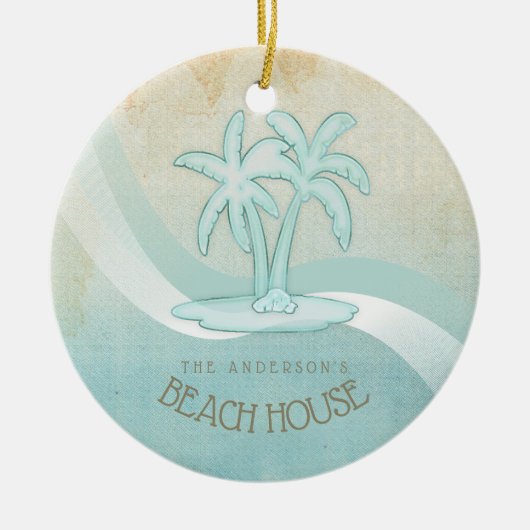 Beach House Palm Trees Aqua ID623 Keramisch Ornament (Voorkant)