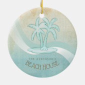 Beach House Palm Trees Aqua ID623 Keramisch Ornament (Achterkant)