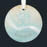 Beach House Palm Trees Aqua ID623 Ornament<br><div class="desc">Dit acrylzandontwerp in de zachte kleuren van zee en ornament stelt u in staat om eenvoudig uw eigen naam en tekst toe te voegen met behulp van de meegeleverde sjabloon. Het eenvoudige palmbomen afbeelding op een benauwde, waterverf achtergrond wordt gemarkeerd door een golfaccent in aqua en wit. Als je niet...</div>