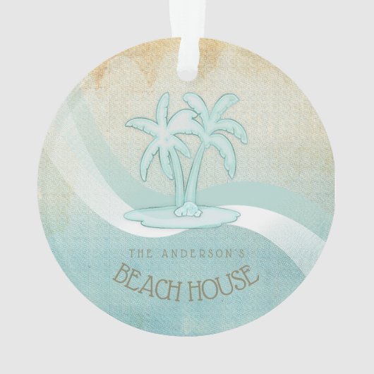 Beach House Palm Trees Aqua ID623 Ornament (achterkant)