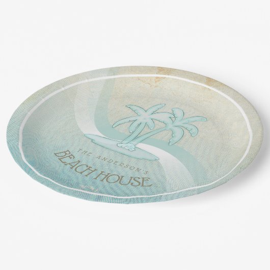 Beach House Palm Trees Aqua ID623 Papieren Bordje (Gekanteld)