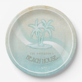 Beach House Palm Trees Aqua ID623 Papieren Bordje (Voorkant)