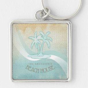 Beach House Palm Trees Aqua ID623 Sleutelhanger