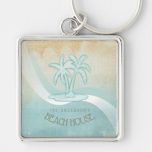 Beach House Palm Trees Aqua ID623 Sleutelhanger (Voorkant)