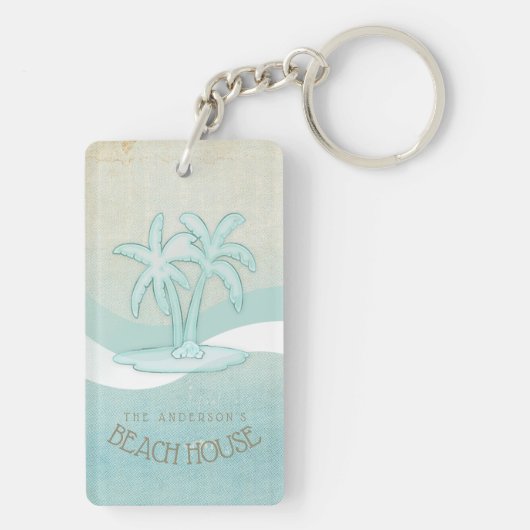 Beach House Palm Trees Aqua ID623 Sleutelhanger (achterkant)