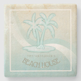 Beach House Palm Trees Aqua ID623 Stenen Onderzetter