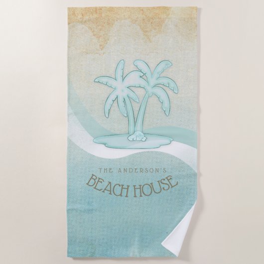 Beach House Palm Trees Aqua ID623 Strandlaken (Voorkant)