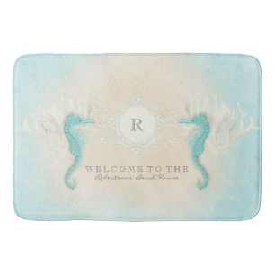 Beach House Personalized Bathroom Seahorse Ocean Badmat