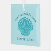 Beach House Personalized Keepomwille Blue Seashell Glas Ornament (Voorkant links)