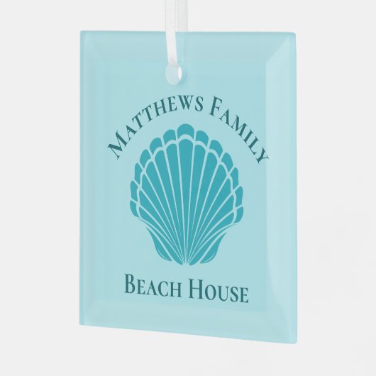 Beach House Personalized Keepomwille Blue Seashell Glas Ornament (Voorkant links)