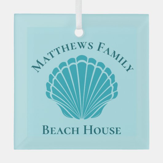 Beach House Personalized Keepomwille Blue Seashell Glas Ornament (Voorkant)