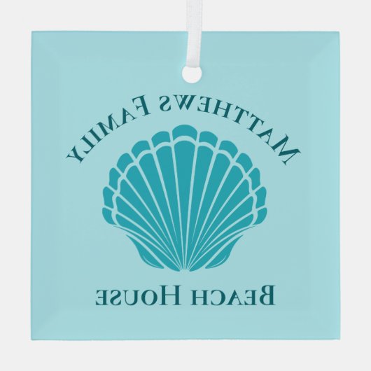 Beach House Personalized Keepomwille Blue Seashell Glas Ornament (Achterkant)