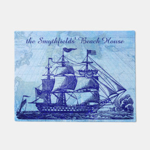 Beach House Personalized Nautical Sailing Ship Deurmat