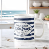  Beach House Personalized Navy and White Koffiemok