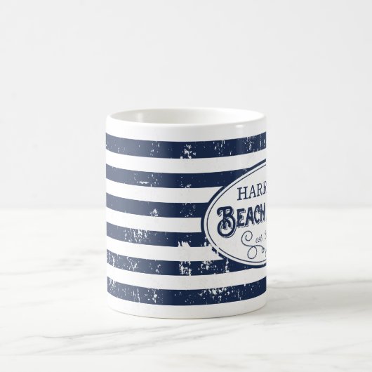  Beach House Personalized Navy and White Koffiemok (Center)