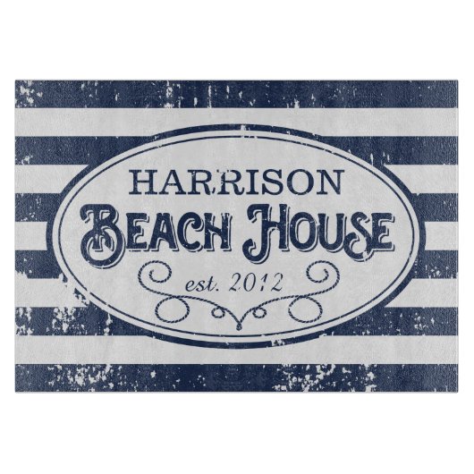 Beach House Personalized Navy and White Snijplank (Voorkant)