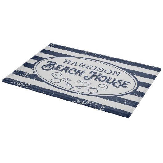 Beach House Personalized Navy and White Snijplank (Hoek)