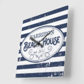 Beach House Personalized Navy and White Vierkante Klok (Hoek)