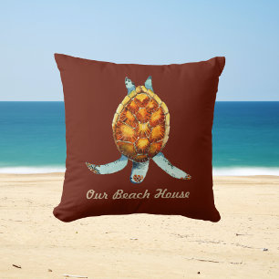 Beach House Pillow met duikende Zee Turtle on Brow Kussen