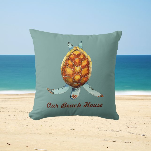Beach House Pillow met duikende Zee Turtle on Gree Kussen (Creator heeft geüpload)
