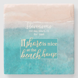 Beach House Pun Elegant Script Aangepaste familien Stenen Onderzetter