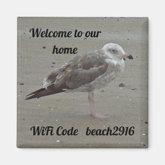 Beach House Rental Seagull Welcome Wifi Code Magneet (Voorkant)