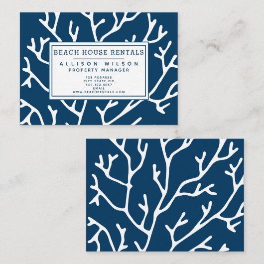 Beach House Rentals - Coral Pattern Blauwgroen Blu Visitekaartje (Voorkant / Achterkant)